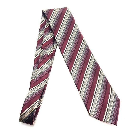 ‎Bergamo Polyester Tie Red Tan Striped - Picture 6 of 6